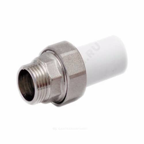 Муфта PP-R комбинированная разъемная белая наруж пайка/НР Дн 25x3/4" RTP (РосТурПласт) 14288
