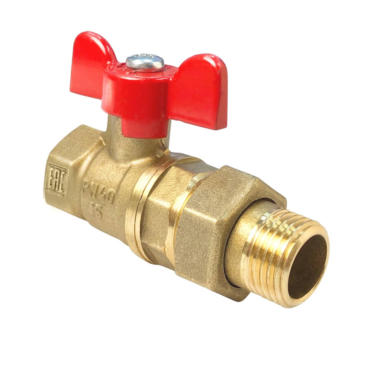 Кран шаровой латунь 11Б27фт1М Ду15 Ру40 ВР/Американка бабочка VALFEX VF.227.LB1.012.N/P59