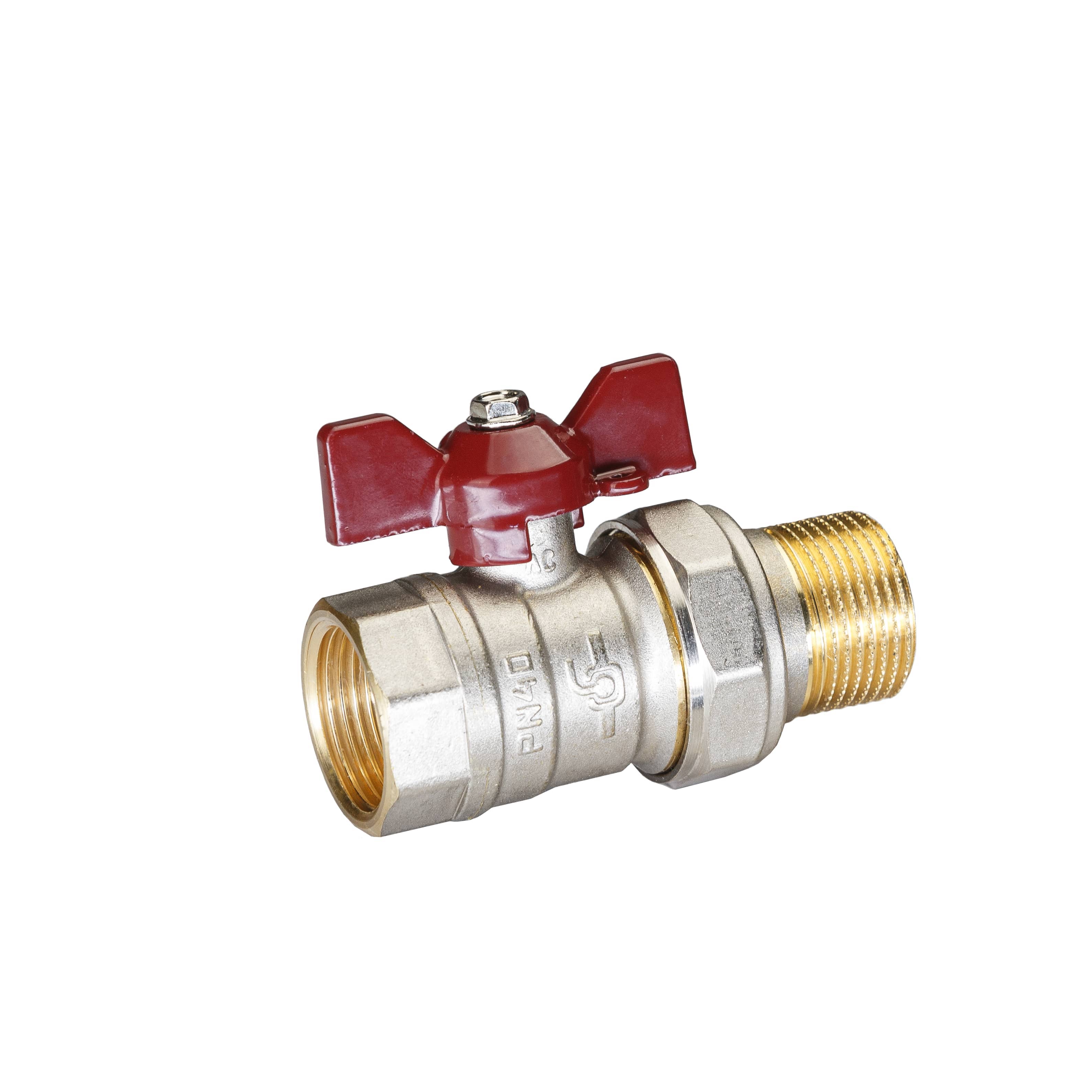 Кран шаровой латунный никель Temper Ду 20 (3/4”) PN40, ВР/НР американка, бабочка 8820ВАБ3440