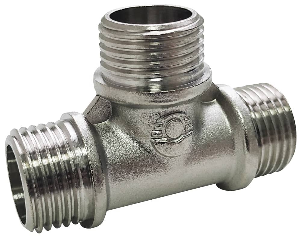 Тройник латунь никель переходной Ду 15х20х20 (1/2"х3/4"х3/4") НР/НР/НР Valfex VF.131.N.034