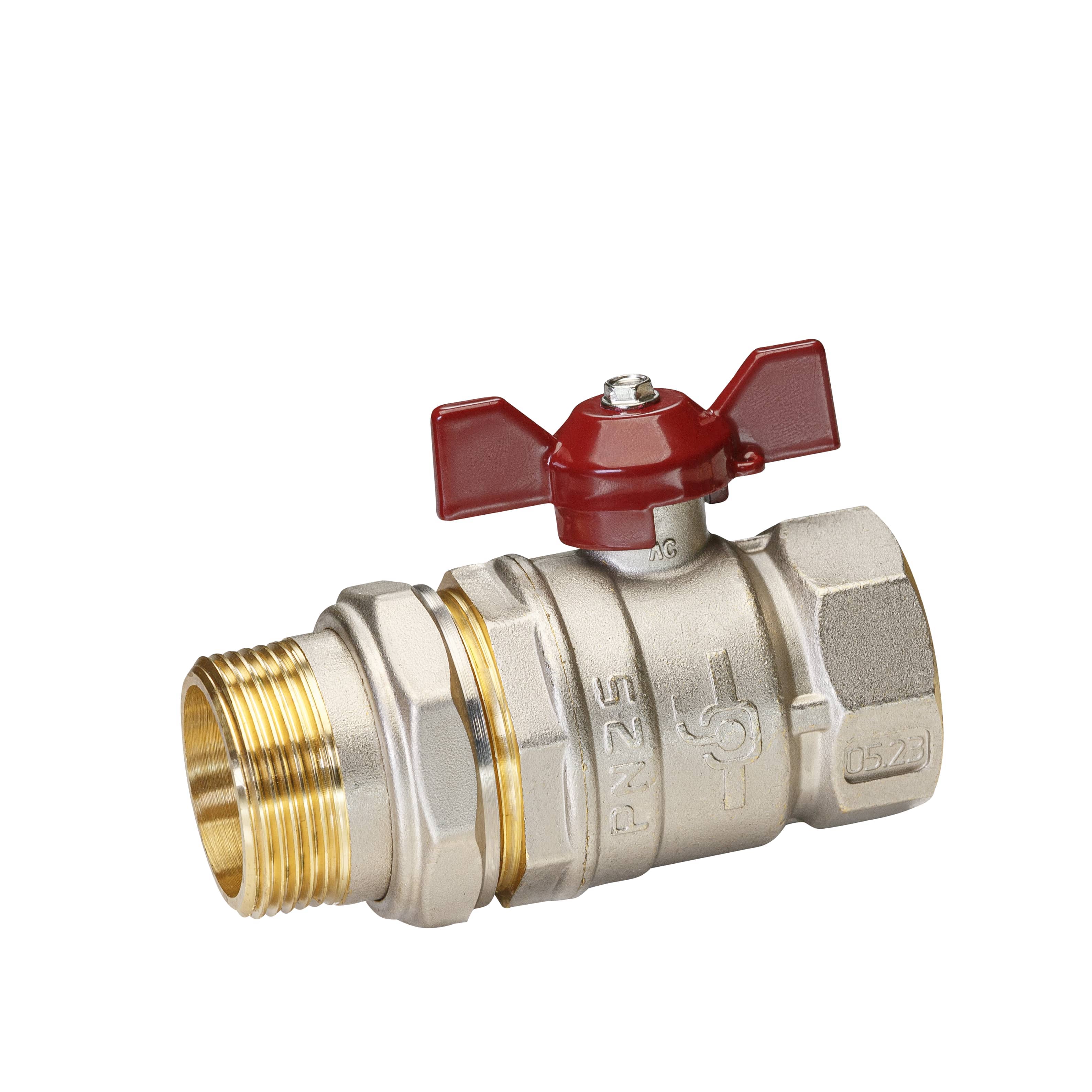 Кран шаровой латунный никель Temper Ду 32 (1 1/4”) PN25, ВН/НР американка, бабочка 8832ВАБ11425