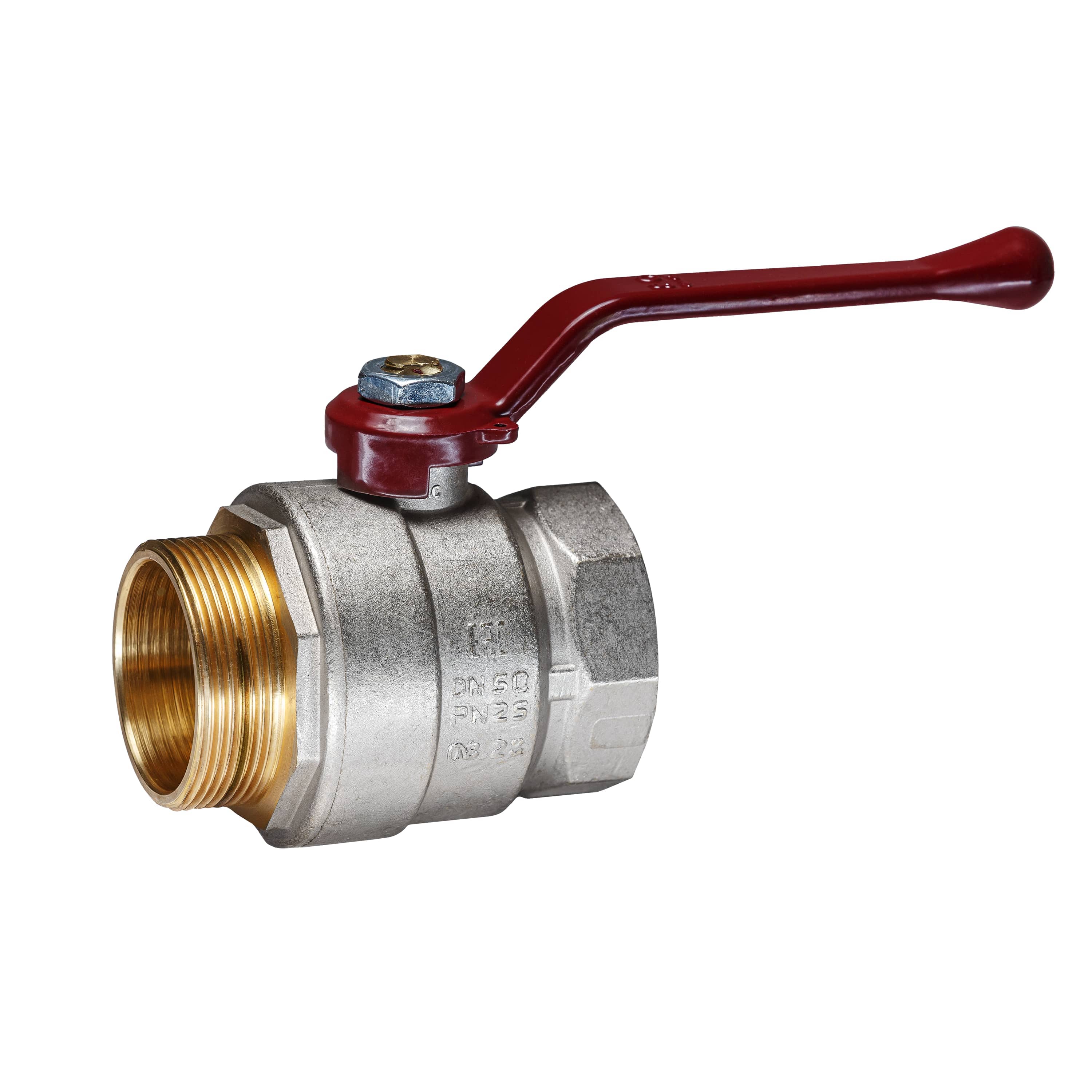 Кран шаровой латунный никель Temper Ду 50 (2”) PN25, ВН/НР, рычаг 8850ВНР225